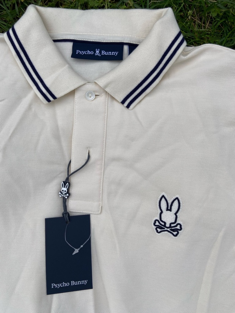 Psycho Bunny Cream Polo with Navy Tipping - Picture 3 of 7